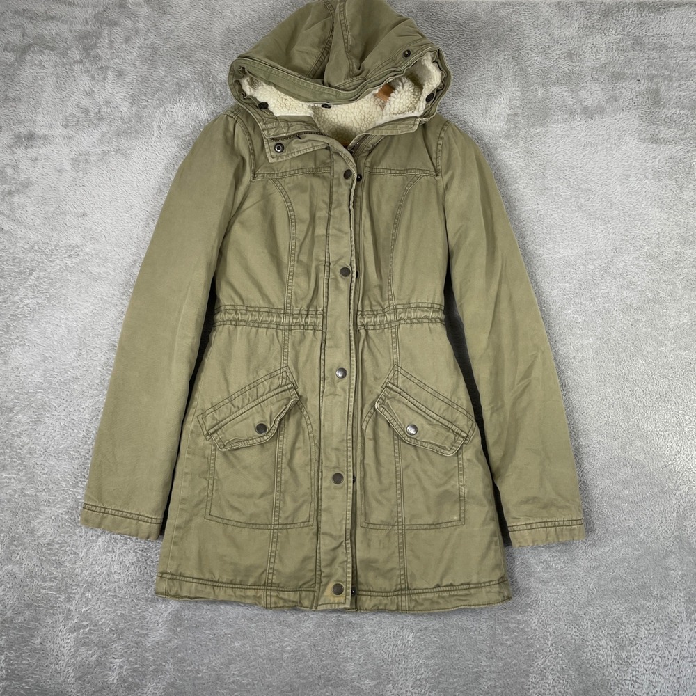 Hollister Parka Jacket Womens XS Olive Green Sherpa Lined Utility Hooded Y2K